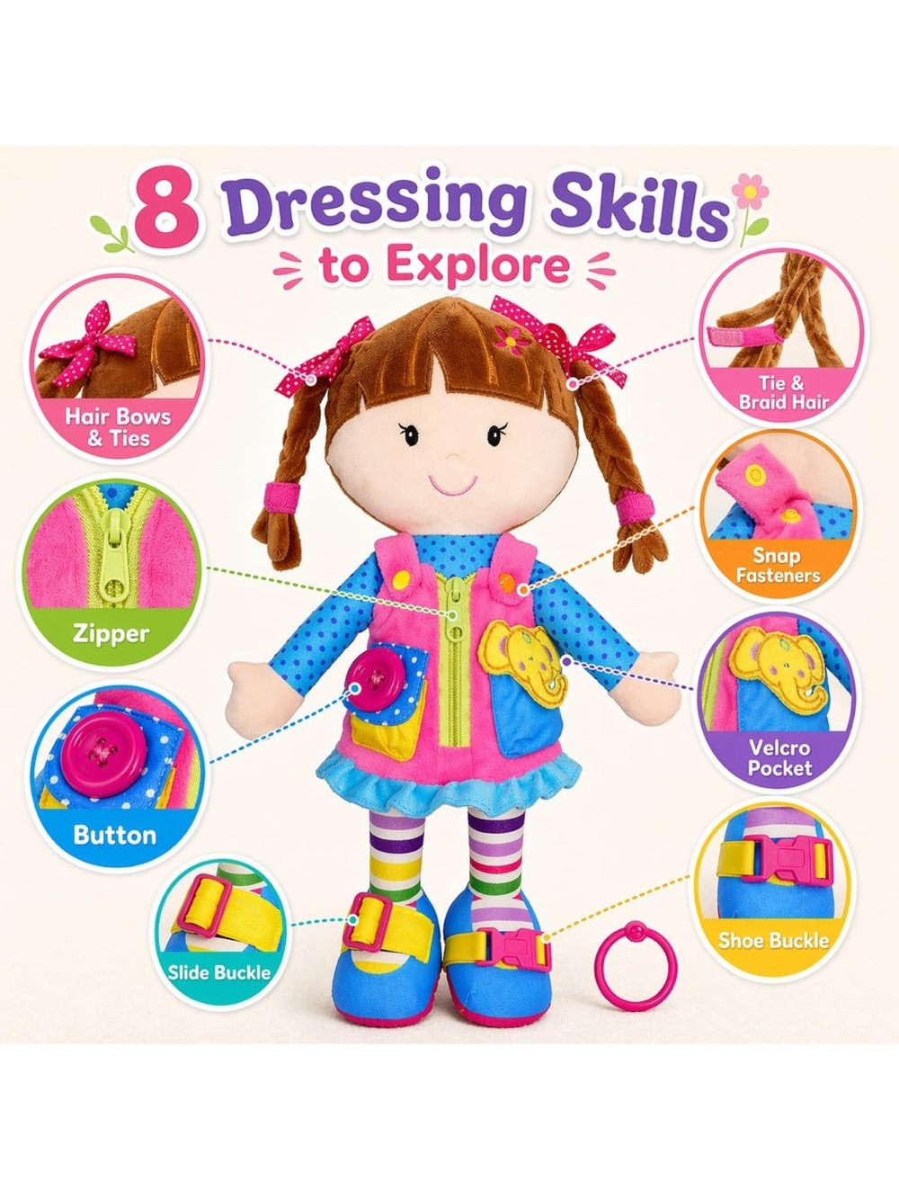 Dress-Up Learning Doll - Pink & Blue Interactive Kids Toy by